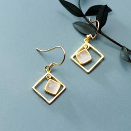 Elegant Gold Colour Hook Earring for Women Fashion 925 Sterling Silver Colourful Opal Square Dangle Fine Jewellery 210707