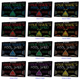 LX1054 Your Names Pool Shed Rack Em Good Times Games Food Drinks Light Sign Dual Color 3D Engraving