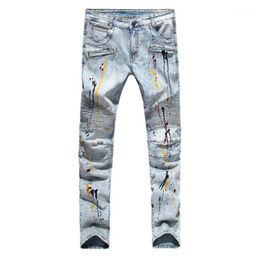 Wholesale- Men Biker Jeans Design Fashion For Hip Hop Strech Pleated Europe And The United States Foreign Trade