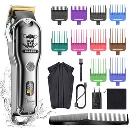 HATTEKER Mens Hair Clippers Trimmer Professional Barber Cutting Grooming Kit with dressing cloak Rechargeable 220216