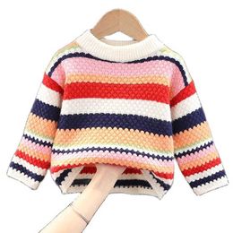 Autumn Children Sweater for Boy Girl Coat 2021 New Stripe Casual Baby Warm Clothes Kids Outerwear Knitted Pullover Girls Sweater Y1024