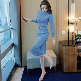 Sweater Knitted Dress Women's Autumn And Winter Wear Long Over The Knee Two-piece Skirt Suit 210427