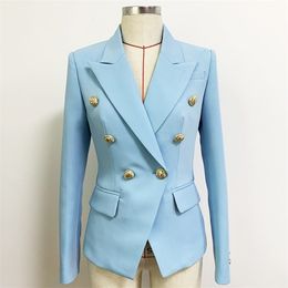 HIGH QUALITY est Designer Jacket Fashion Women's Classic Slim Fitting Lion Buttons Double Breasted Blazer Blue 211006