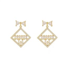 Dangle & Chandelier 2021 Square Rhombus Rhinestone Pendant Earrings Elegant Knotbow Gold Geometric For Women Fashion Jewellery