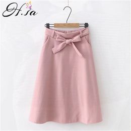 Arrivals Women Summer Skirts Bow Tie Sashes Pink Longo Faldas Female Jupes Elegants Harajuku faldas largas SKirts 210430