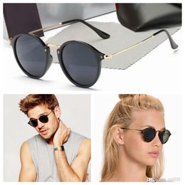 -Высококачественные мужчины женщины Ray солнцезащитные очки 2447 винтажные металлические рамки панк -пилот -пилот Wayfarer Round Brand Sun Glass Bans Uv400 Bans Ben с коробкой