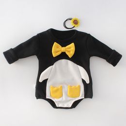 Autumn Winter Infant Baby Boys Girls Rompers Clothes Penguin Long Sleeve Thicken 210429