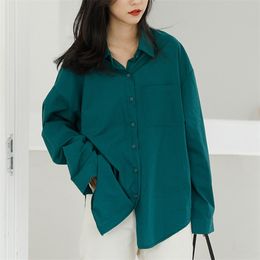 Autumn Fashion Korean Style Women Long Sleeve Loose Shirts All-matched Casual Turn-down Collar Green Blouse Ladies Tops S445 210512