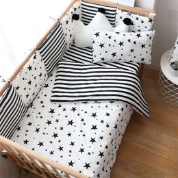 Baby Bedding Set Nordic Striped Star Crib Bedding Set With Bumper Cotton Soft Baby Bed Linen Items For borns Nursery Decor 211025