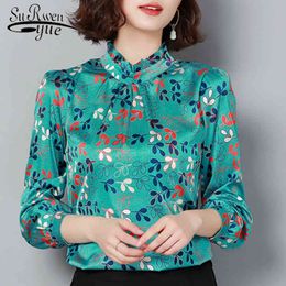 Fashion Silk Blouse Women Long Sleeve Tops and Autumn Print Turtleneck Plus Size Clothing 6490 50 210521