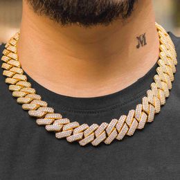 19mm Prong Cuban Link Choker Full Iced Out Chain Dad Jewellery X0509