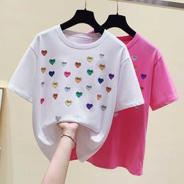 Cotton Summer Tees Tops Love Print Woman Plus Size Short Sleeve Oversized T shirt Big Girls Clothing Tshirt Pink White 210604