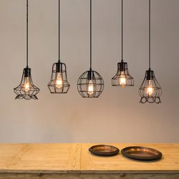 Retro industrial geométrico preto LED ferro lâmpadas de pingente de lâmpadas de iluminação interior corredor restaurante bedromm bemeinho cofre lâmpada de suspensão