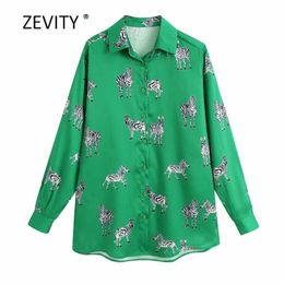 women fashion animal printing casual smock blouse office ladies long sleeve business shirt female zebra pattern chic tops LS6953 210603