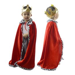 Cool Red Kids Boy Girl King Children Cosplay Cloak Cape Sceptre Prince Crown Birthday Party Halloween Costume for Children Q0910