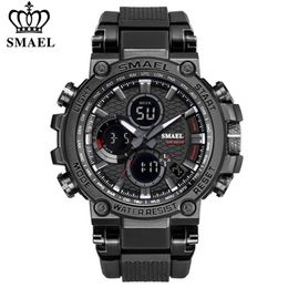 SMEAL Men Sport Watches Digital Double Time Chronograph Watch Mens LED Chronometre Week Display Wristwatches montre homme Hour 210329