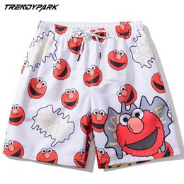 Short Men Beach Vacation Funny Cartoon Printed Summer Hip Hop Oversize Pockets Streetwear Harajuku Drawstrings Casual Shorts 210601