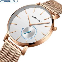 Watch for Men CRRJU Top Brand Luxury Casual Rose Gold quartz Men's watch stainless steel Face ultra thin clock male Relogio 210517