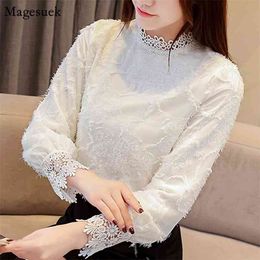 Plus Size Slim Women Tops and Blouses Long Sleeve Chiffon Shirts Floral Elegant Lace Woman Blusas Mujer 1667 210512