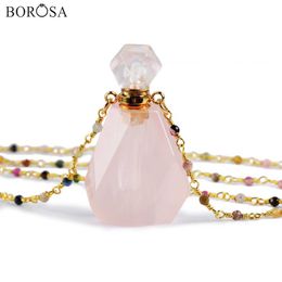 BOROSA Perfume Bottle Natural Multi-Kind Stone White Quartz ite Amethysts 26inch Bead Chains Necklace Jewelry HD0091