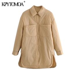 KPYTOMOA Women Fashion With Pockets Padded Thin Jacket Coat Vintage Long Sleeve Side Vents Female Outerwear Chic Overshirt 211007