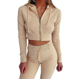 Spring Women's Hooded Long Sleeve Slim Sports Casual Suit female sets womens outfits two piece set Full 210508