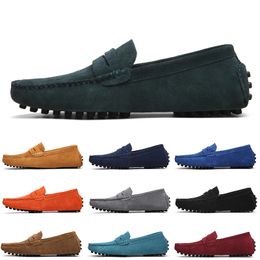 Fashion Non-Brand men casual suede shoes black blue wine red Grey orange green brown mens slip on lazy Leather shoe 38-45