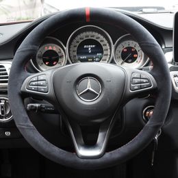 For Mercedes-Benz New C-Class E260l GLC B-Class A-Class DIY customized special leather imitation peach wood car interior steering wheel cover