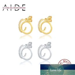 Stud AIDE Minimalism J Shape Circle Earrings For Women Fashion Geometric Zircon Piercing Earings Silver 925 Jewellery Kolczyki