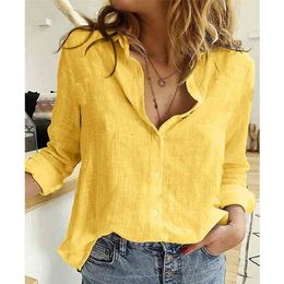 Leisure White Yellow Shirts Button Lapel Cardigan Top Lady Loose Long Sleeve Oversized Shirt Womens Blouses Spring Blusas Mujer 210323