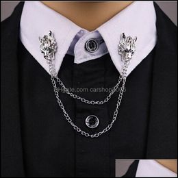 Pins, Brooches Jewelry 2021 Chain Wolf Pin For Mens Suit Brooch Collar Decorated Head Shirt Aessories Tide Cor Pins Drop Delivery Whact