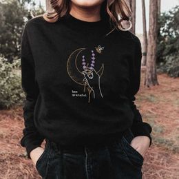 Coloured Bee Grateful Sweatshirt Vintage Women Thanksgiving Pullovers Aesthetic Celestial Moon Boho Sweatshirts Outfits X0721