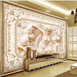 European wallpapers classical Virgin and Child 3D three-dimensional marble relief background wall