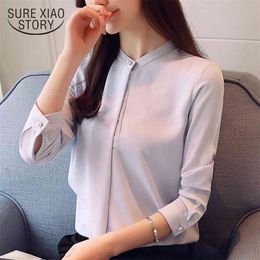 spring fashion chiffon shirts OL style long sleeved blouses button solid casual slim women clothing D480 30 210506