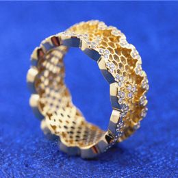 18CT Gold Plated Shine Honeycomb Lace Ring with Cz Stones Fit Pandora Charm Jewellery Engagement Wedding Lovers Fashion Ring