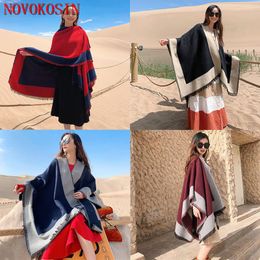 big poncho blanket Canada - Scarves SC377 2021 Women Faux Cashmere Striped Shawl Big Pendulum Cloak Printed Poncho Fashion Blanket