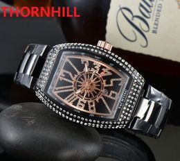 Men Diamonds Ring Oval Shape Dial Watch Top Model Fashion Casual clock Man Full Stainless Steel Luxury Quartz Movement Calendar Bracelet Watches montre de luxe gifts