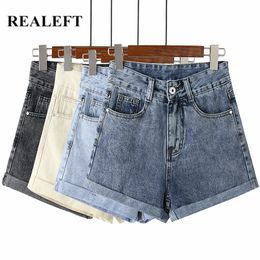 Summer Street Casual Women's Denim Shorts Pocket High Waist Korean Style Straight Jeans Crimping Pants Female 210428