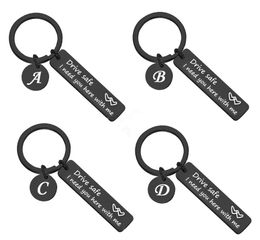 Drive Safe Keychain Present Favours for Trucker Husband Dad Boyfriend Birthday 26 Letters Black Key Rings +Gift Box Handsome Valentines Day Gift