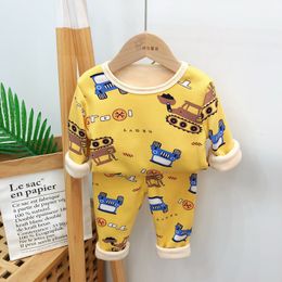 Çocuk Pijamalar Kış Çocuklar Sıcak iç çamaşırı Seti Sleepwear Çocuk Giysileri Setleri Kalınlaştırılmış Karikatür Kız Noel Peluş Pijama Erkekler