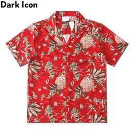 Red Hawaiian Shirt Men Cube Collar Vintage Street Shirt Summer Shirts for Man 210603