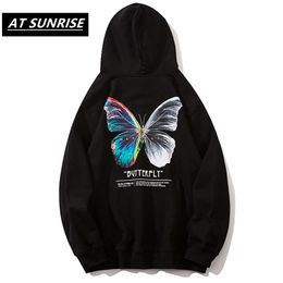 Hip Hop Oversize Hoodie Sweatshirt Men Streetwear Harajuku Colour Butterfly Hooded Loose Hipster Fleece Plus Size 210813