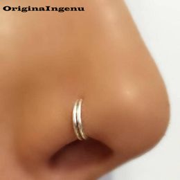 nose ring with piercing Canada - 925 Silver Handmade Punk Gold Filled Tiny Septum Hoop Jewelry Grillz Real Piercing Nose Ring
