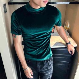 Autumn Winter T Shirt Men Fashion Turtleneck Streetwear Mens T-Shirts Short Sleeve High Quality Velvet Tee Shirt Homme 3XL 210324