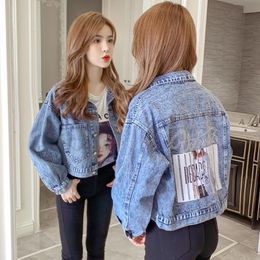 Women's Jackets Denim Jacket Female Spring And Autumn Korean Student Loose Fashion Versatile Diamond Studded