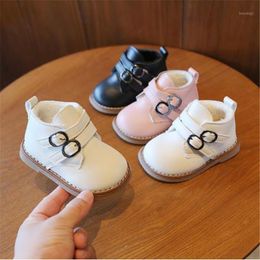 First Walkers Winter Children Girls Thicker Warm PU Shoes Short Boots Black White Pink15-25 8208 TX09