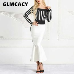 Women Sexy Formal Party Sheath Bodycon Dress Ladies Off Shoulder Colorblock Striped Evening Gown Dress Elegant Mermaid Vestidos 210702