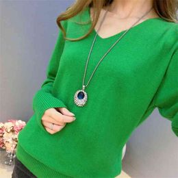 Fashion Women's Pullover Sweater Lady V-neck Batwing Sleeve Cashmere Wool Knitted Solid Color Wear Loose Size 4XL 210922