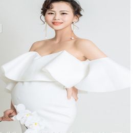 Pregnant women female white dress photography props elegant clothes conceived pregnant women dress clothing Q0713