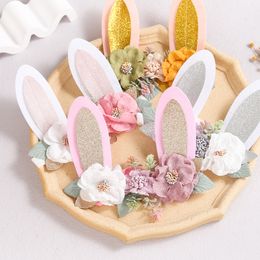 baby girl flower headband Infant hair accessories rabbit bunny ear bows elastic hairbands newborn Toddler Photo Props